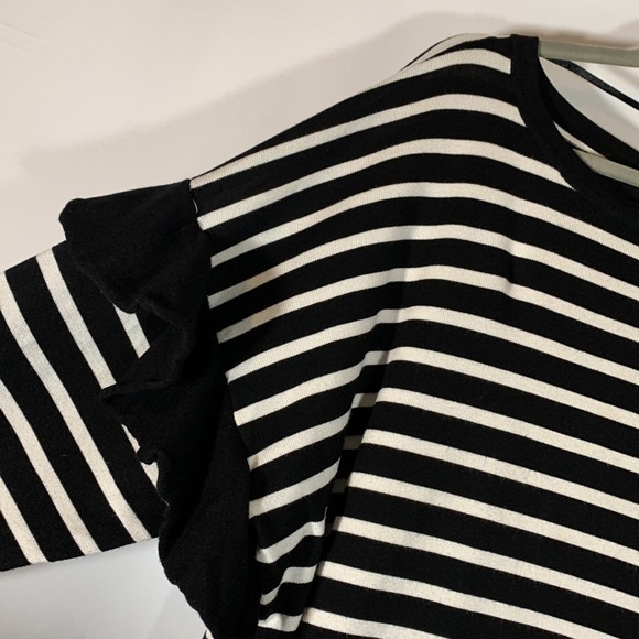 Cupio Curvy Black & White Striped Sweater with Ruffled Sleeves - Picture 2 of 7